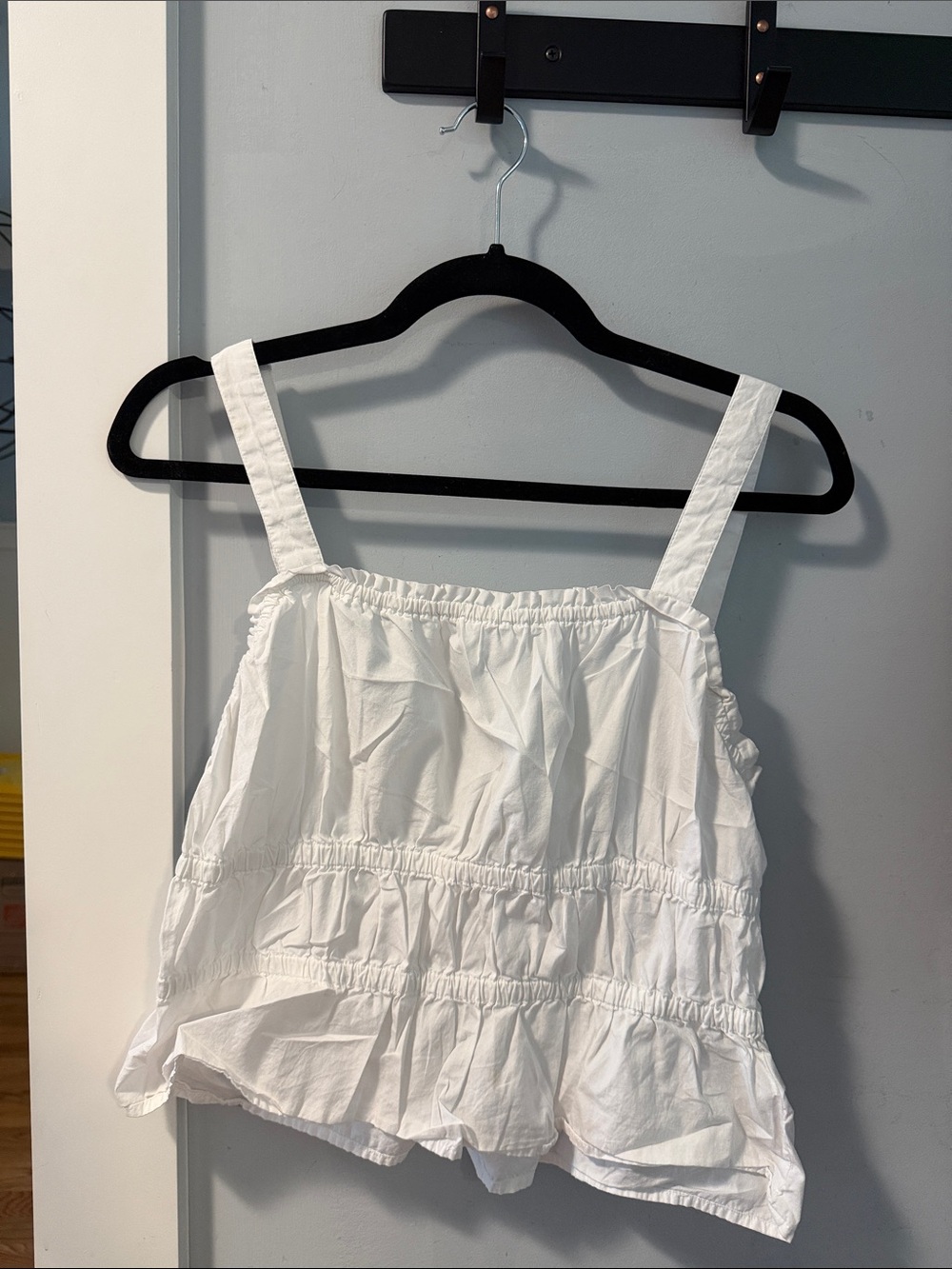 Madewell White Smocked Ruffle Camisole